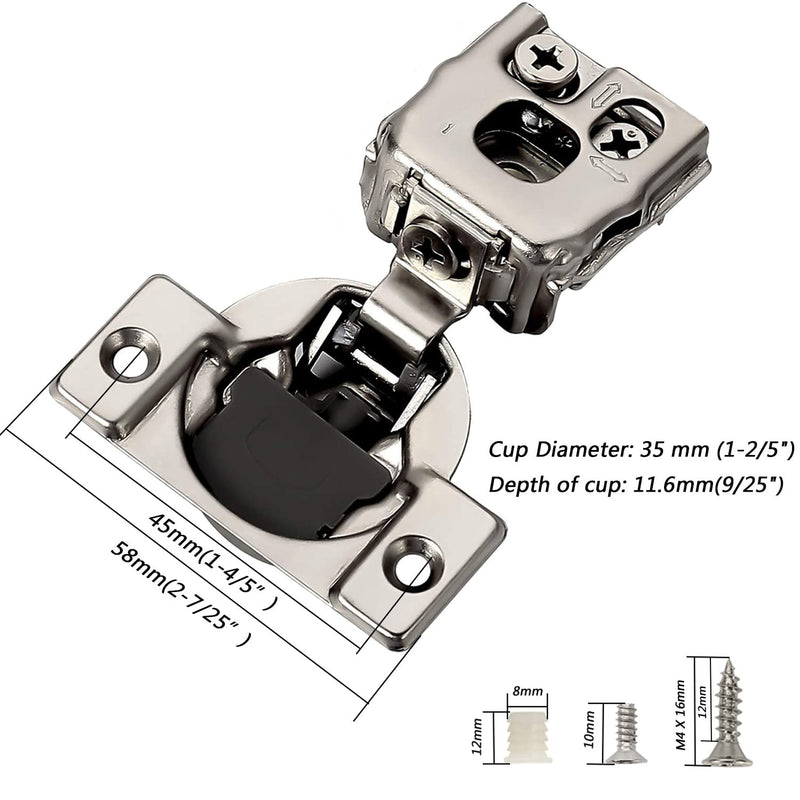 FURNIWARE 10 Pieces Soft Closing Cabinet Hinges, 1 inch Overlay Cabinet Hardware Hinges Nickel Plated- 105 Degree 10 Pack