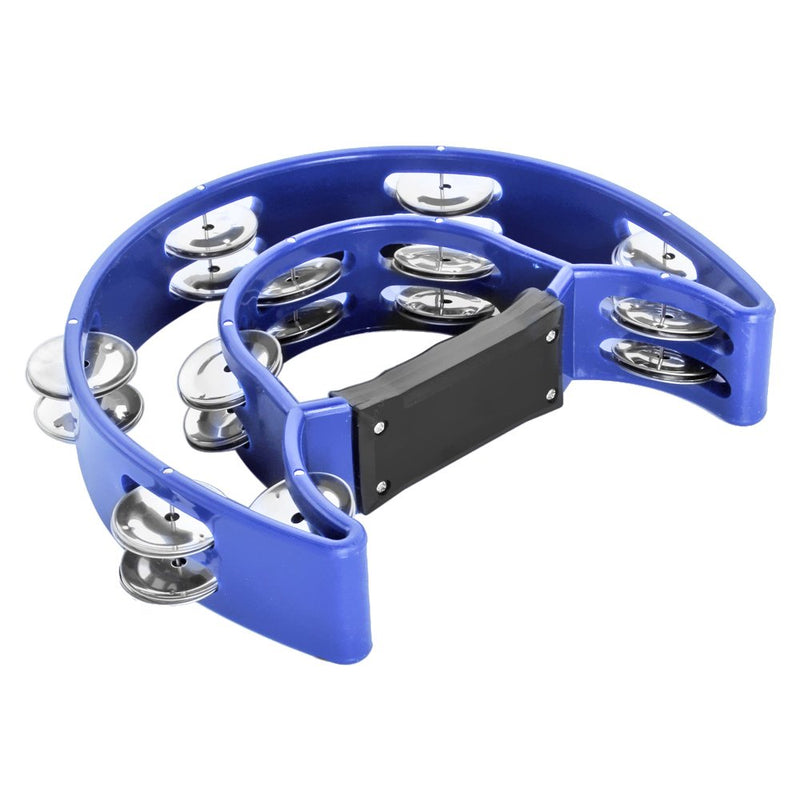 Flexzion Half Moon Musical Tambourine Set of 2 Pack (Blue) Double Row Metal Jingles Hand Held Percussion Drum for Gift KTV Party Kids Toy with Ergonomic Handle Grip 10 Inch (2 Pack) Blue