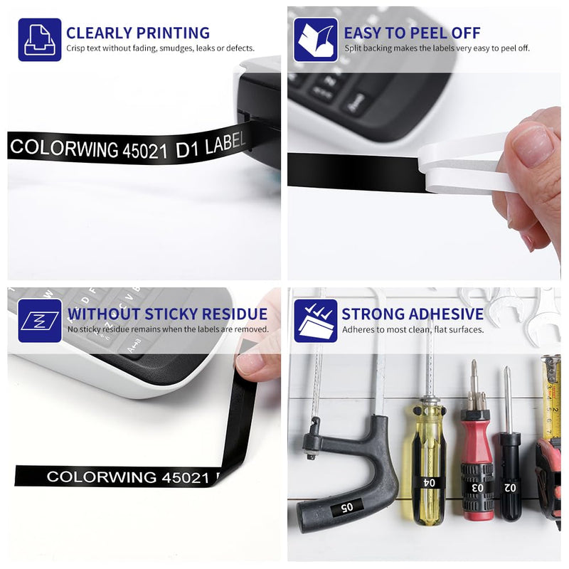 COLORWING Compatible Dymo White on Black Label Tape D1 45021 Permanent Polyester Label Maker Refills S0720610, 1/2Inch x 23Ft, for Dymo LabelManager 160 210D 280 360, 3-Pack
