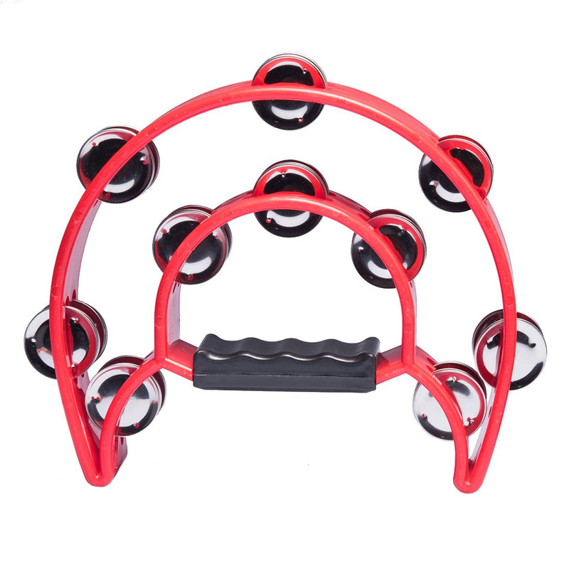 Foraineam 2 Pieces 9 Inch Half Moon Handheld Tambourine - Double Row 20 Pairs Jingles Musical Percussion - Red