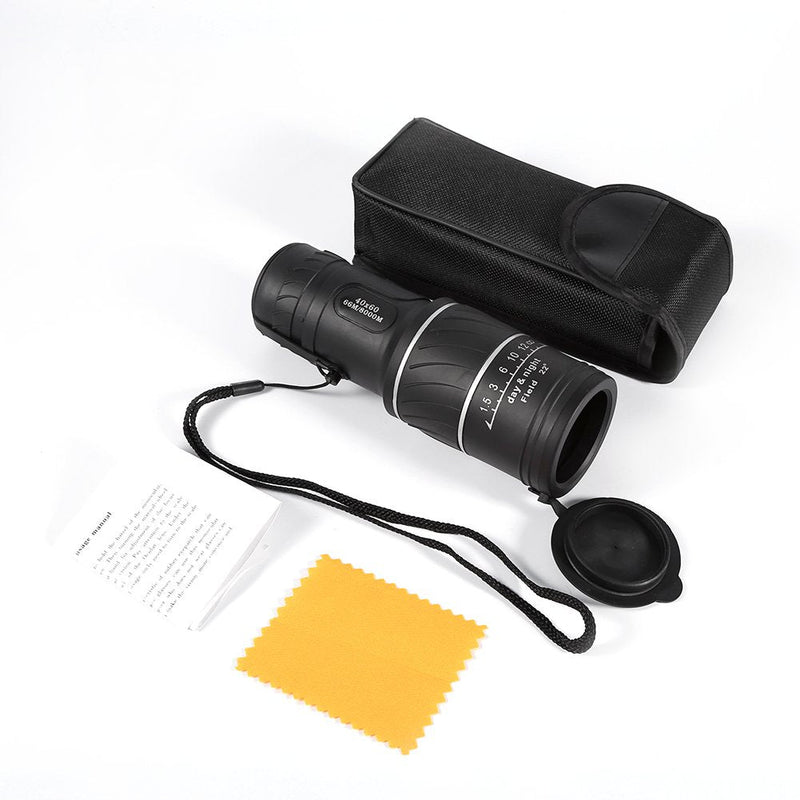 Hakeeta 40 x 60 HD Black Monocular Telescope, 40x60 High Powered Spotting Scope Pocket Focus for Outdoor with Low Light Night Vision and Green Film Monocular