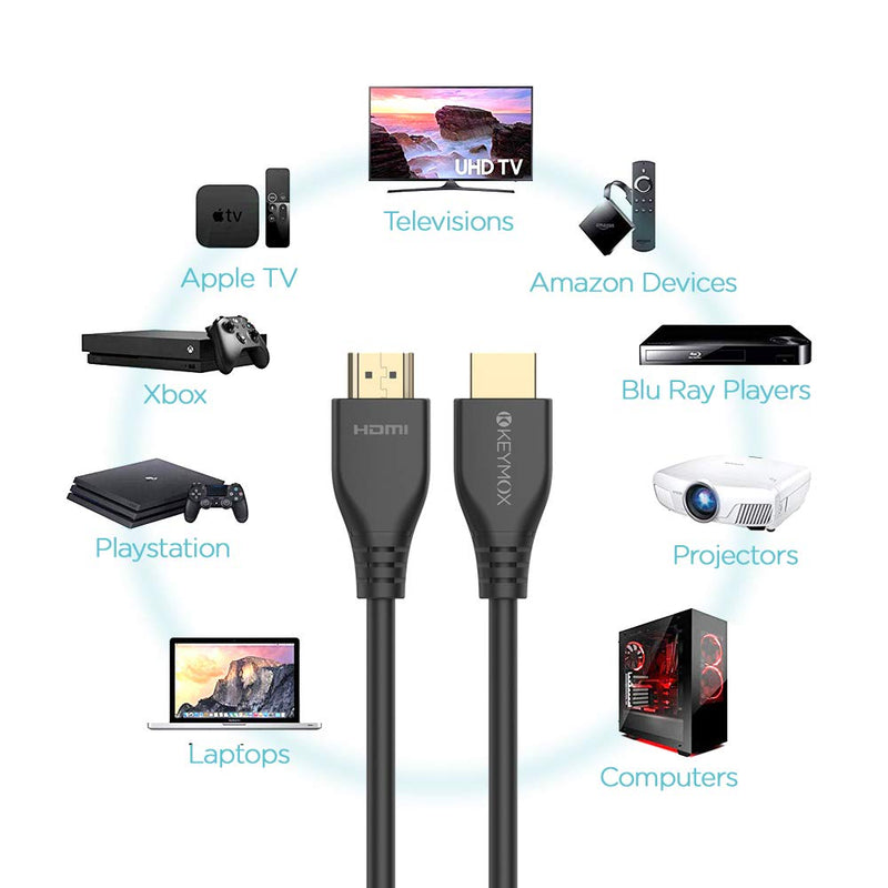 8K HDMI Cable 3ft Keymox HDMI 2.1 Cable, 48Gbps Ultra HD High Speed, Support 4K@120Hz & 8K@60Hz, Dynamic HDR,eARC/Ethernet, Compatible with Apple TV,Nintendo Switch,Roku,Xbox Series X/S,PS5,Blu-ray 3 Feet