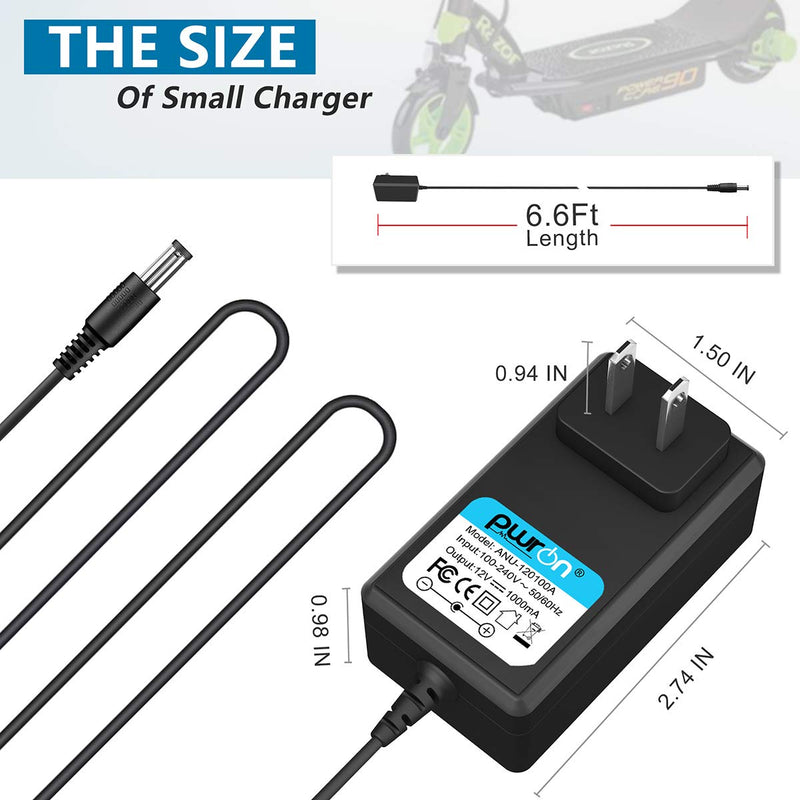 [AUSTRALIA] - PwrON 12V 1A AC DC Adapter Compatible with for Razor Power Core E90, ePunk, XLR8R, Electric Scream Machine, Kids Ride On Toys, Electric Scooter Power Supply Adapter - 6.6FT Cable 