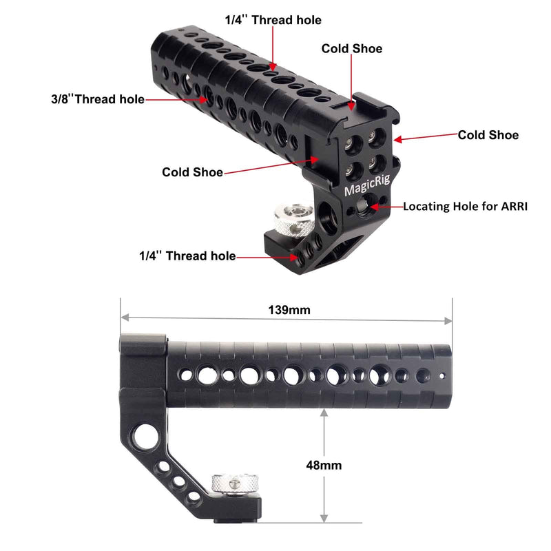 MAGICRIG Hot Shoe Top Handle Grip with Cold Shoe Mounts for Canon R6 Camera to Mount Microphone, Monitor, LED Light aluminum alloy grip