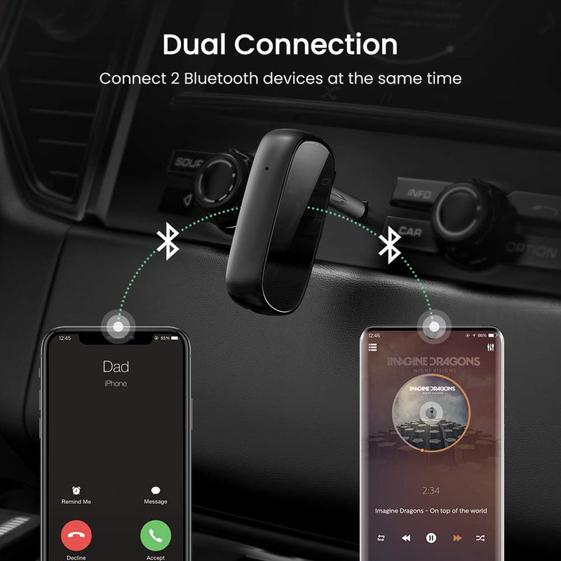 UGREEN Bluetooth Receiver Wireless Bluetooth 5.0 Car Adapter Portable Wireless Audio Adapter 3.5mm Aux for Music Streaming Sound System Speaker Headphones Hands-Free Car Kit with Microphone