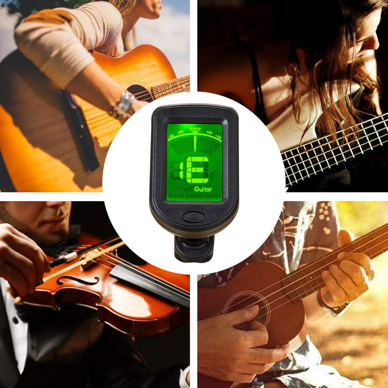 Guitar Tuner Digital Electronic Clip-On Tuner with LCD Screen,Digital Tuner Acoustic for Guitars,Ukulele, Violin, Bass black