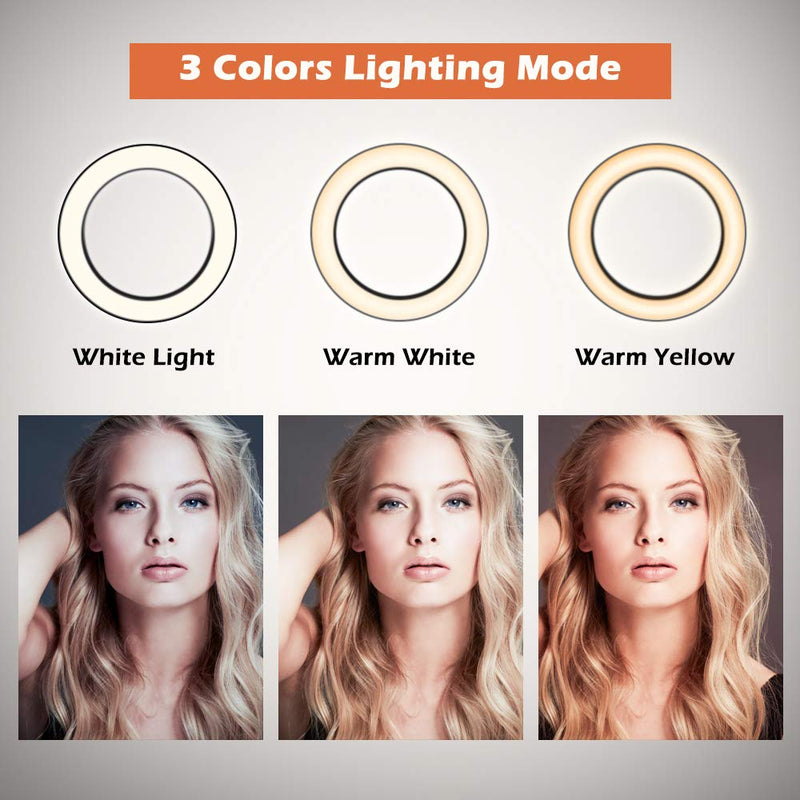 LED Ring Light, UBeesize Dimmable Mini Ring Light for YouTube Videos, Selfie Makeup with iPhone/Android Phone, 3 Colors Mode & 10 Level Brightness Temperature 3000K-5000K