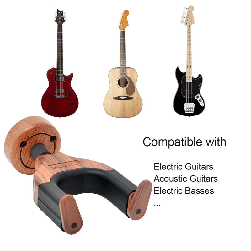 Guitar Hook Auto Lock Guitar Hanger Guitar Wall Stand and Creative Design Guitar Wood Base Fit All Guitar Musical Instruments with Free Guitar Keychain Gift Auto Lock - Round Rosewood Wood Base