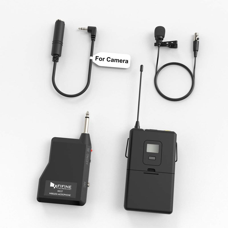 FIFINE 20-Channel UHF Wireless Lavalier Lapel Microphone System with Bodypack Transmitter, Mini XLR Female Lapel Mic and Portable Receiver, Quarter Inch Output Perfect for Live Performance-K037