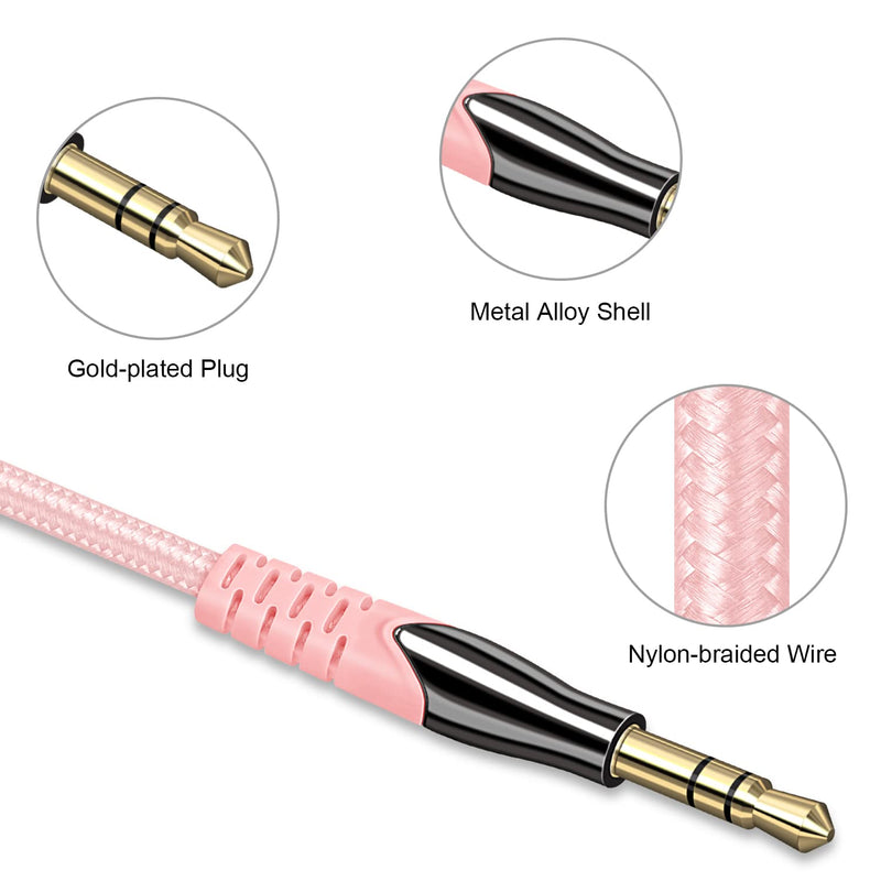WFVODVER 3.5mm AUX Audio Cable Male to Male 9.8FT/3M Nylon Braided Stereo Jack Cable for iPhone, iPod, iPad,Android Samsung Smartphones, Tablets, Sound Box,Car, MP3 Players and More (Pink) Pink