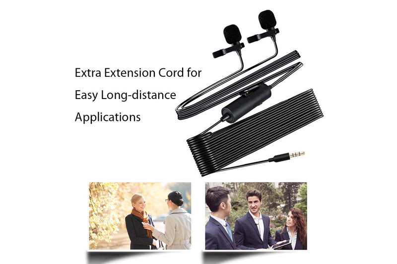 Maono AU-200 Lavalier Tie-Clip On Lapel Microphone Dual Head Electret Condenser Omnidirectional 3.5mm 4 Pole Jack