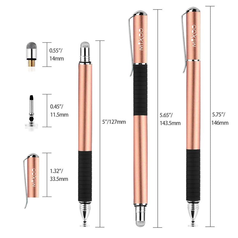 Mixoo 2-in-1 Precision Disc & Fiber Stylus with Replaceable Tips for Capacitive Touch Screen Devices (Black/Rose Gold) Black/Rose Gold
