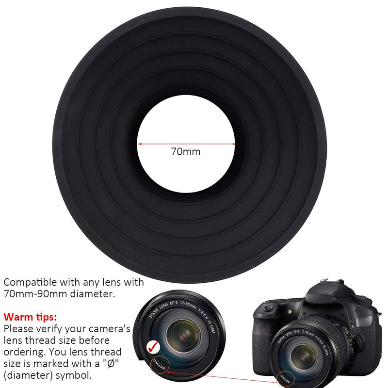 Easy Hood Lens Hood for Nikon Canon Pentax Sony 70-90mm Camera Lens, Ultimate Anti-Glass Anti-Reflective Silicone Collapsible Len Hood Take Reflection-Free Photos Video (70mm) 70mm
