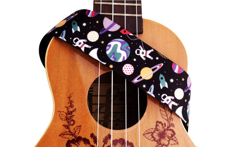 Cartoon, Space Aviation, Astronaut, Ukulele Strap Adjustable Length Leather Ends With Tie, Compatible With Mandolin, Banjo, etc.