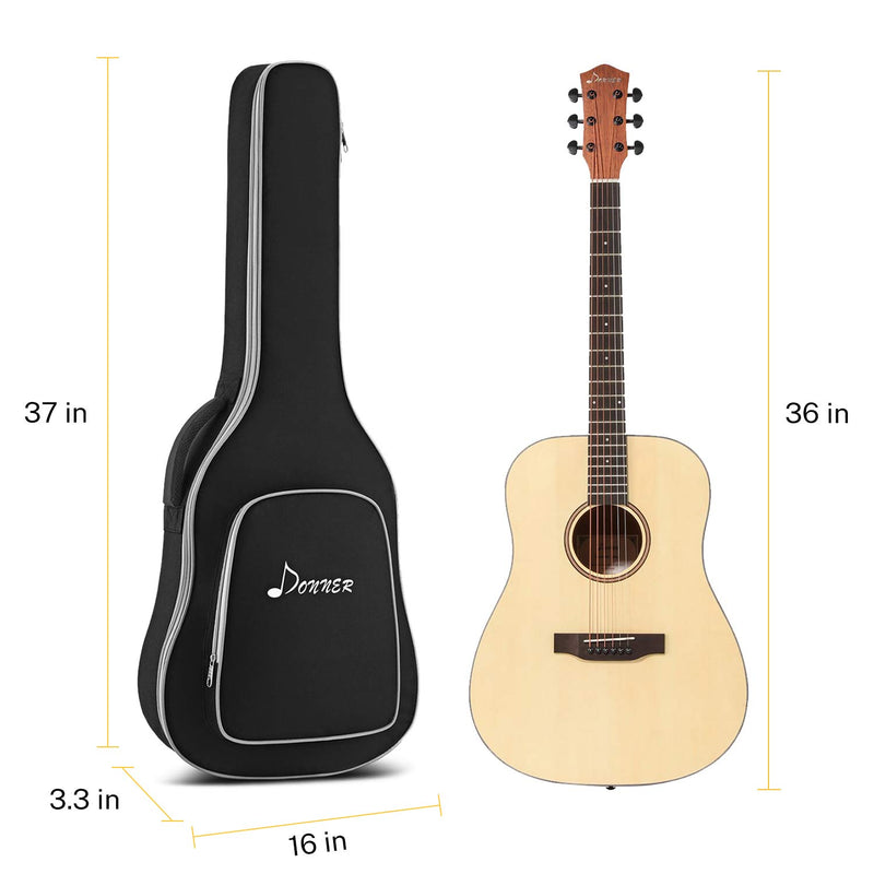 Donner 36 Inch Acoustic Guitar Case, Acoustic Guitar Bag 0.3 Inch Thicken Sponge Pad 600D Thick Ripstop Waterproof Dual Adjustable Shoulder Strap Soft Guitar Case Gig Bag Black