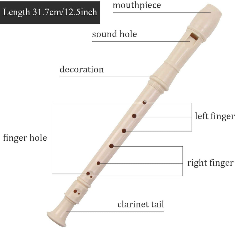 ZBY 4 Pack 8-Hole Soprano Descant Recorder with Cleaning Rod + Case Bag Music Instrument (Ivory White)