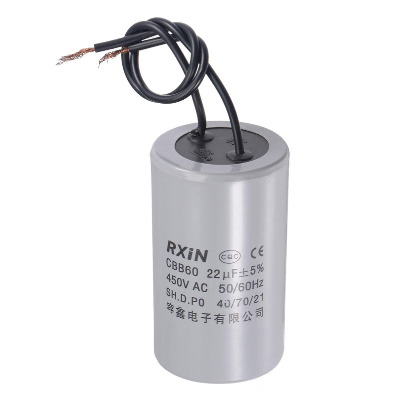 uxcell CBB60 Run Capacitor 22uF 450V AC 2 Wires 50/60Hz Cylinder 72x42mm for Air Compressor Water Pump Motor