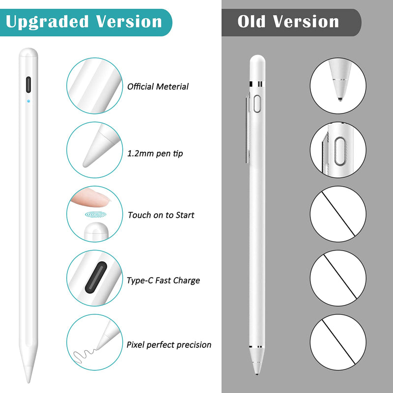 Granarbol Stylus Pen for iPad Pencil,Rechargeable Active Stylus Pen Fine Point Digital Stylist Pencil Compatible with iPad/iPad Pro/Mini/Air/ iPhone Most Capacitive Touch Screens Cellphone Tablets White
