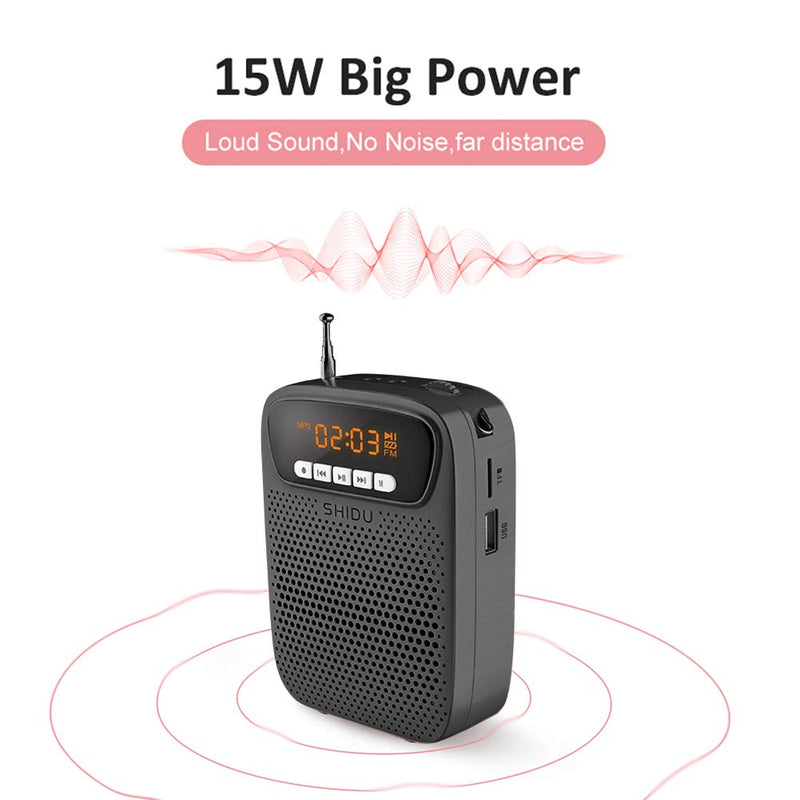 [AUSTRALIA] - SHIDU Portable Voice Amplifier FM Radio Wired Microphone Bluetooth Loudspeaker (Black) Black 