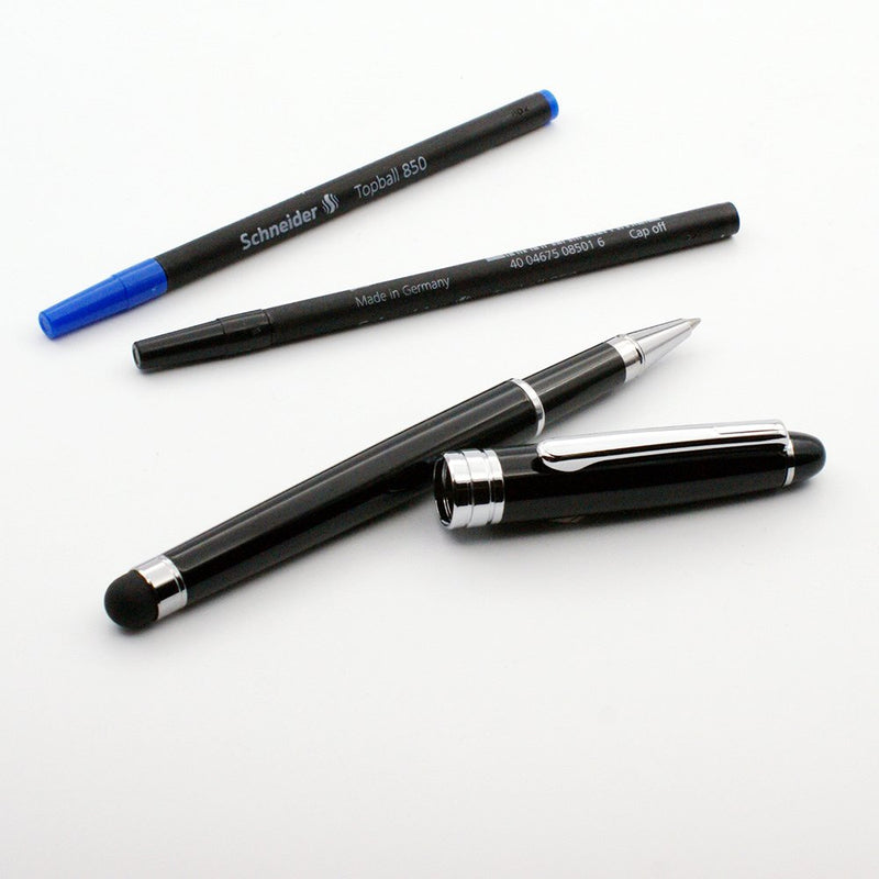 LACHIEVA Roller Pen with Touch Pen, Black Barrel, Classic Design, Germany Schneider Refill Black and Blue