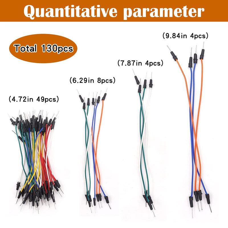 Tnuocke 4 Values 184 Pcs Solderless Breadboard Kit 2 Pcs 830 Tie Points & 2 Pcs 400 Tie Points & 130 Pcs Flexible Breadboard Jumper Wires & 50 Pcs 5mm LED Light Emitting Diodes H-05-Kit Breadboard set