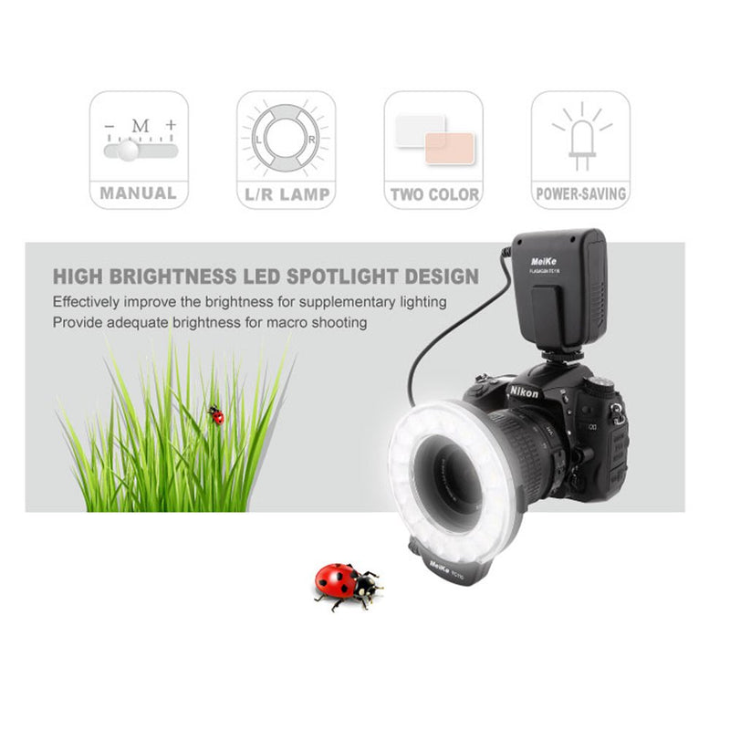 Meike LED Macro Ring Flash Light for Canon Nikon Sony Olympus DSLR Camera with 7 Adapter Rings FC-110
