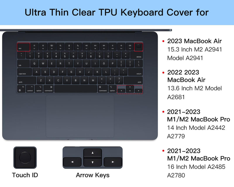 MacBook Shortcuts Keyboard Cover for 2023 MacBook Air 15.3 Inch M2 Chip A2941, MacBook Air 13.6" M2 Chip A2681 Keyboard Cover Protector Skin, MacBook Air 15.3" 13.6" M2 A2941 A2681 Accessories, Gray 2023 MacBook Air 15.3" M2 A2941 Gray&Blue