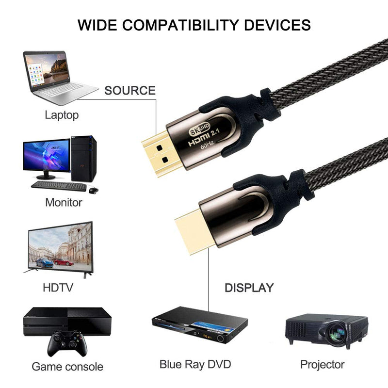 Hdmi 2.1cable 6ft Hdmi 2.1 Cable 8k Ultra-high Speed 48Gbps Compatible for Hp, Dell, Gpu, AMD, Nvidia (2m) 2m