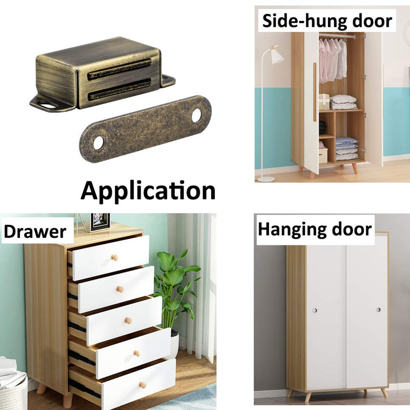 4 Pack Magnetic Cabinet Door Catch- Stainless Steel Closet Catches with Strong Magnetic- Furniture Latch 20 lbs (Bronze) 4pcs