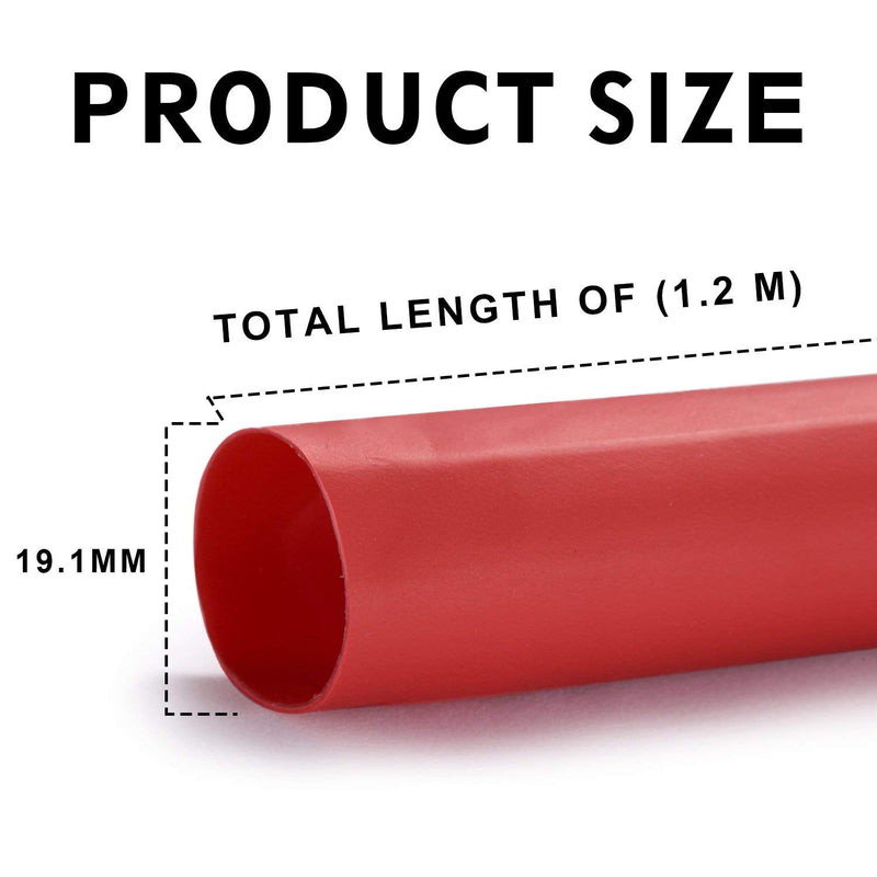 Young4us 2 Pack 3/4'' Heat Shrink Tube 3:1 Adhesive-Lined Heat Shrinkable Tubing Black&RED 4Ft 3/4''(19.1mm,4Ft)
