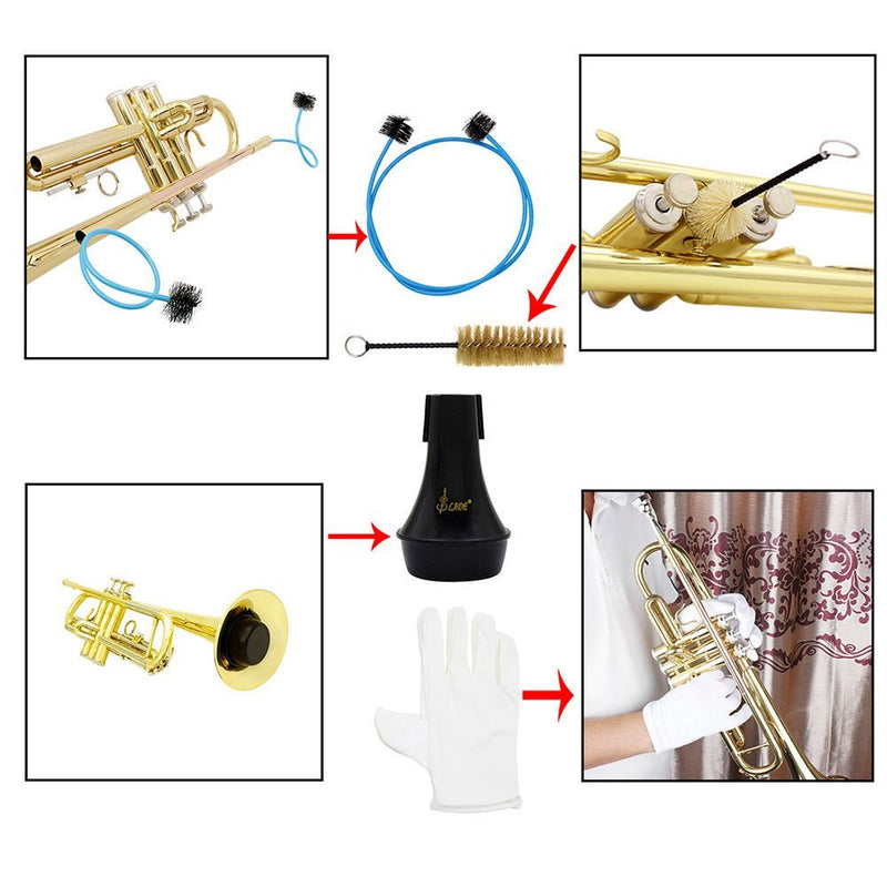 Dilwe Trumpet Tripod Stand Holder Detachable Leg (1pcs), Trumpet Mute (1 pcs), Clean Brushes (2pcs), Gloves (1pc)