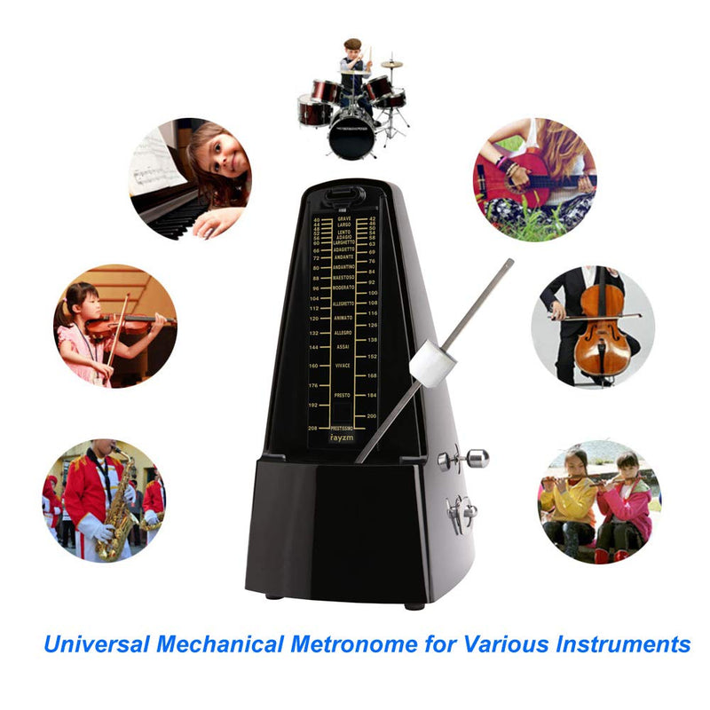 Rayzm Mechanical Metronome with High Precision for All Kinds of Musical Instruments (Piano/Drum/Violin/Guitar/Bass & Wind Instruments), Audible Click & Bell Ring, Traditional Pyramid Style