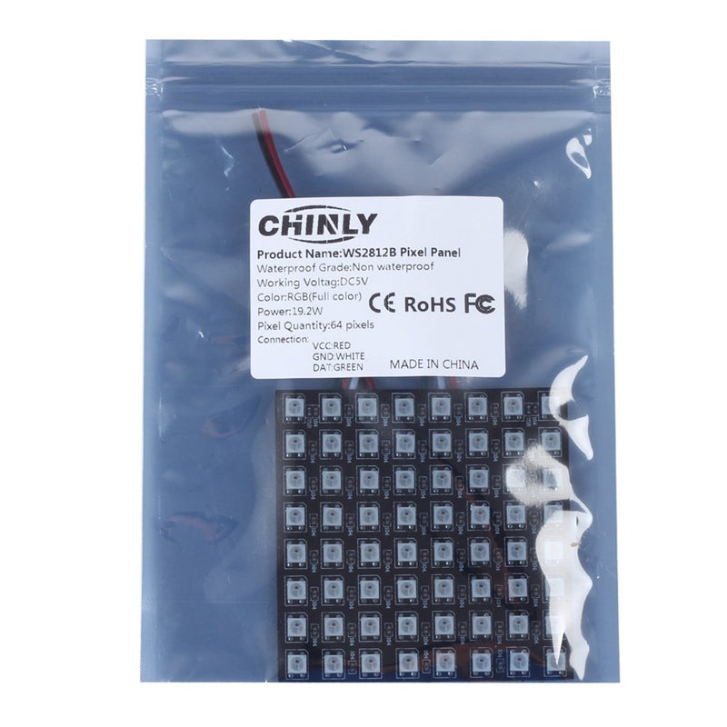 [AUSTRALIA] - CHINLY WS2812B Panel Led-Matrix RGB 5050SMD 8x8 64 Pixels Matrix Flexible Individually Addressable for Arduino Respberry LED Programmed Panel Screen Image Video Display DC5V 8x8 pixels 