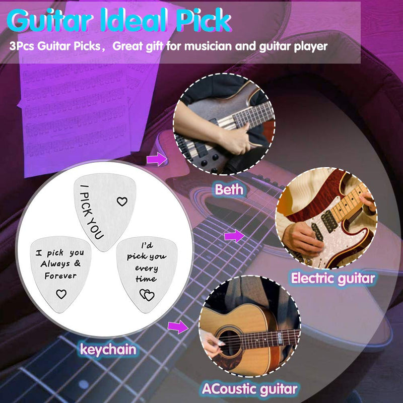 3Pcs Guitar Picks,I Pick You& I'd Pick You Every Time&I Pick You Always&Forever Guitar Pick Gift for Him Musician Husband Boyfriend Fiance Dad 3 Pack Guitar Picks