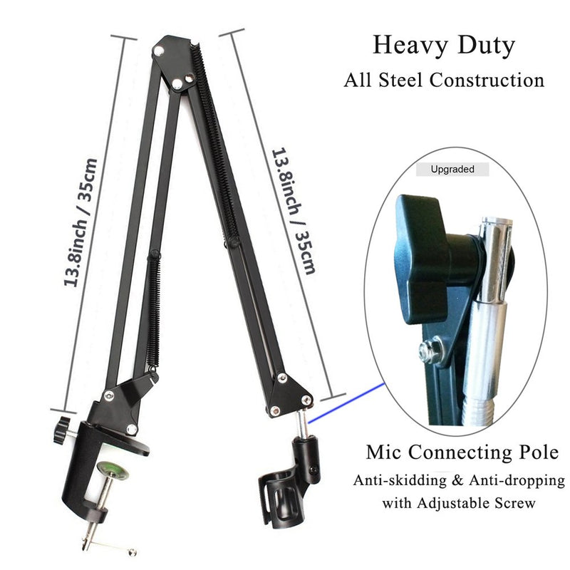 Etubby [Heavy Duty] Microphone Stand Adjustable Suspension Boom Studio Scissor Arm Mic Clip Holder Mount with Screw Adapter & Cable Management for Blue Yeti Snowball & Other Microphones Mic Arm Stand