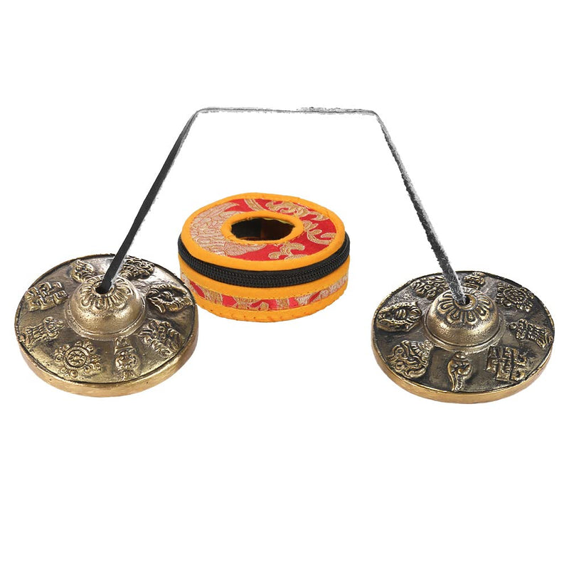 Heysland Tibetan Tingsha Cymbal Bell 2.6in/6.5cm Handcrafted Yoga Bell Meditation Chime Bells with Bag Eight Auspicious Symbols
