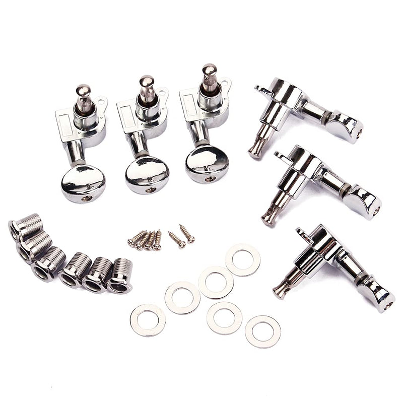 Alnicov Small Oval Concave Button Sealed-Gear String Tuners Tuning Pegs key Machine Heads for Acoustic Electric Guitar Chrome