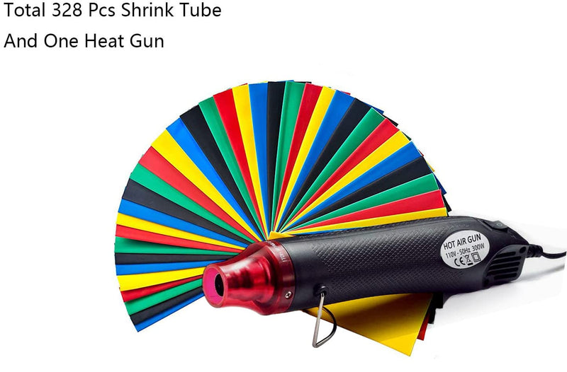 Heat Shrink Tubing Kit,Mini Heat Gun + 328 PCS Heat Shrink Wrap Tube　2:1.