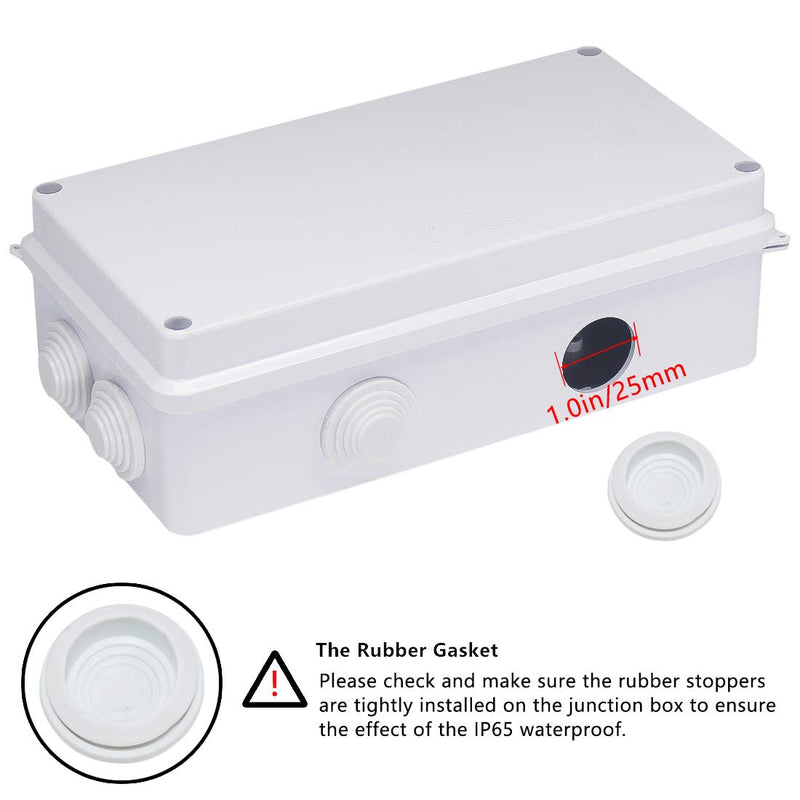 Zulkit Junction Box ABS Plastic Dustproof Waterproof IP65 Universal Electrical Boxes Project Enclosure White 7.9 x 3.9 x 2.8 inch (200 x 100 x 70mm) 7.9" x 3.9" x 2.8" With Holes