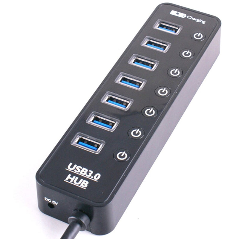 Bluwee 8-Port USB 3.0 Hub with 7pcs Data Transfer Ports, 1pc 5V/2.4A Smart Charging Port, Individual On/Off Switches and 5V/2A Power Adapter(ABS Glossy Black)