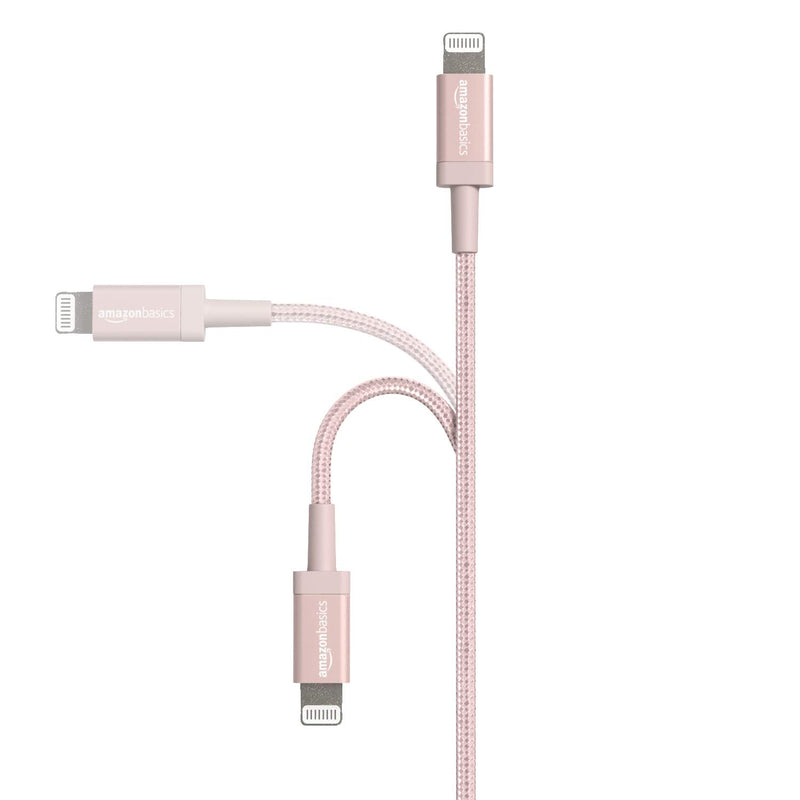 Amazon Basics Nylon USB-A to Lightning Cable Cord, MFi Certified Charger for Apple iPhone, iPad, Rose Gold, 6-Ft 6 Foot 1-Pack