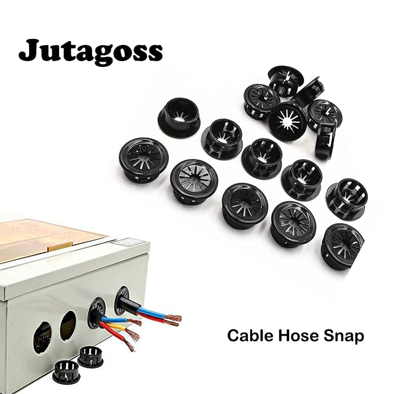 Jutagoss 14mm Hole Plugs 20Pcs SK-14 Black Nylon Snap in Cable Hose Bushing Grommet Protector Round Snap Panel Locking Hole Plugs Cover Black