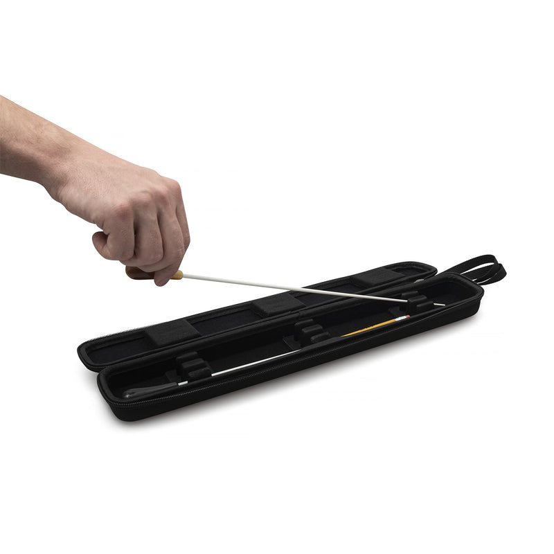 Conducting Baton Case - Holds 2 Batons up to 16" (batons not included) - Includes Carrying Strap and 2 Metal Bookmarks - Adjustable Support Inserts and Lid Pads - Keeps Conductor Sticks Secure