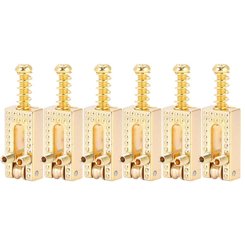 Alomejor Guitar Saddle Bridge Set 6PCS Metal Roller Bridge Repair Parts for Tele 6 String Guitar Replacement Use Gold