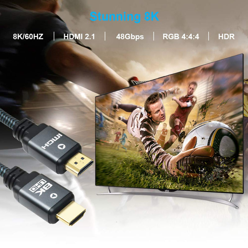 Yauhody 8K HDMI 2.1 Cable 10ft, 48Gbps Ultra High Speed Heavy Duty Nylon Braided HDMI 2.1 Cord, Real 8K@60Hz, 10K, 4K@144Hz, 4K@120Hz, eARC, HDCP 2.2 & 2.3, Dynamic HDR, 3D for Monitor, TV (10 Feet) 8K-10ft