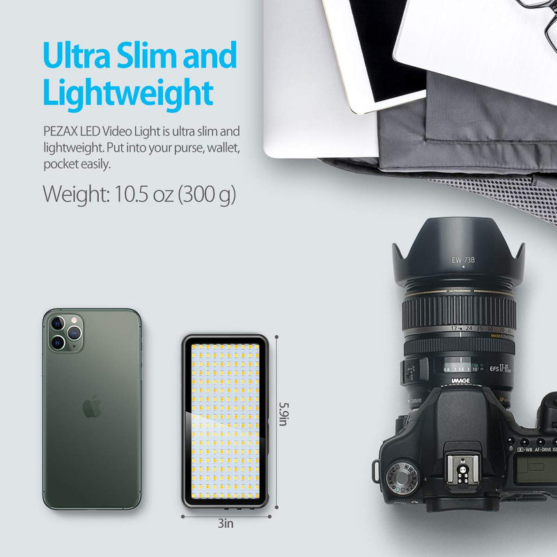 PEZAX 4000mAh Rechargeable Mountable Bicolor LED Video Light with Mini Panel for Professional DSLR Cameras | Photo Video Lighting | Long Battery Life | Fits Iphone, Sony, Canon, Nikon, Fuji, Panasonic Black