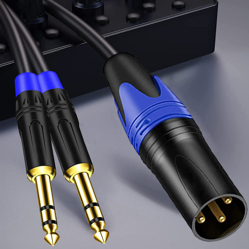 3-Pin XLR Male to Dual 6.35mm 1/4'' TS Mono Microphone Patch Cable, Male XLR to Double 6.35mm TS Y Splitter Converter Cable, Dual 1/4 Inch Mono to XLR Male Mic Audio Adapter Cord for Mixe- （6.6FT )
