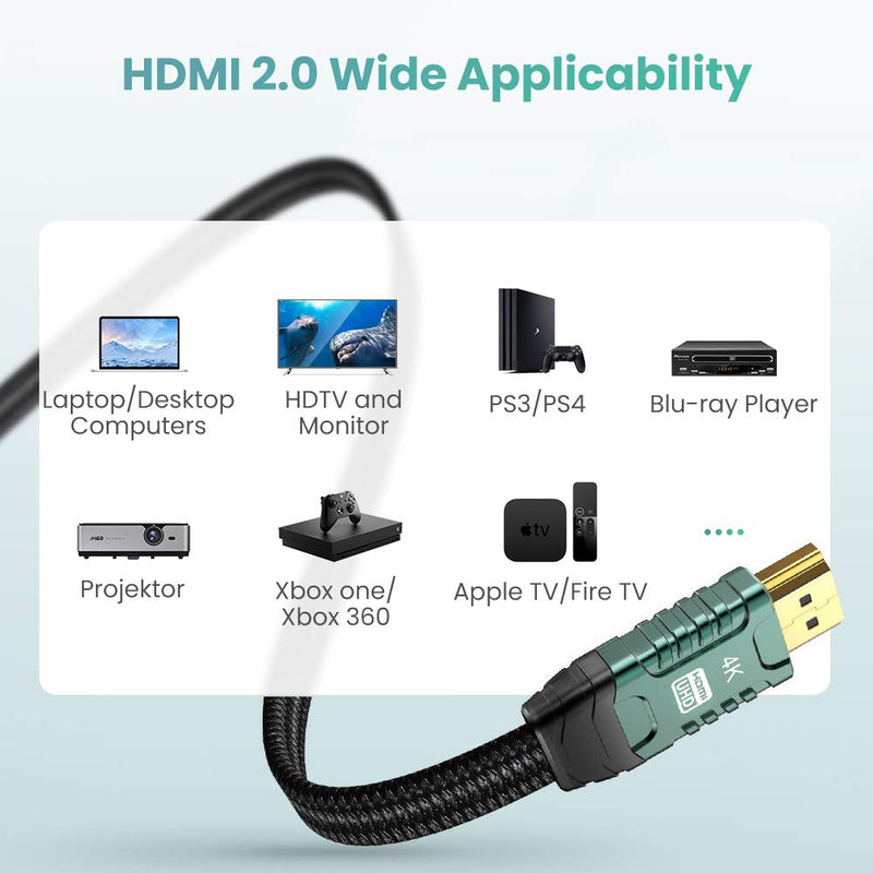 4K HDMI Cable 3.3ft, Oldboytech Highspeed HDMI 2.0 Cable (4K 60Hz, 18Gbps) Flat HDMI to HDMI Braided Cord Supports Ethernet 3D and Audio Return ARC, UHD, HDR, 1080p, 2160p(Green) 3.3 feet green