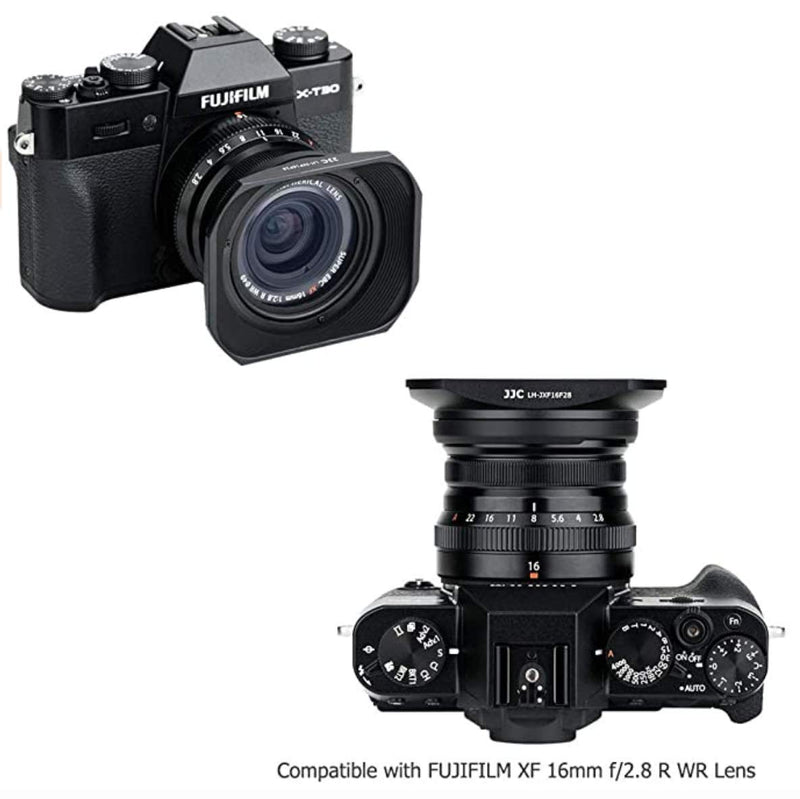 Deluxe Square Metal Lens Hood Replacement w/Cover Cap for Fujifilm Fujinon XF 16mm F2.8 R WR Lens on Camera X-T30 X-T20 X-T10 X-T4 X-T3 X-T2 X-T1 X-Pro3 X-Pro2 X-Pro1 X-E3 X-E2S X-T200 X-T100 X-A7