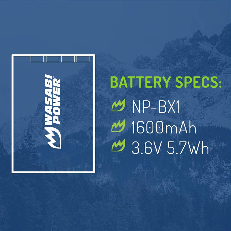 Wasabi Power Battery for Sony NP-BX1 and Sony Cyber-shot DSC-H400, DSC-HX50V, DSC-HX300, DSC-HX400, DSC-RX1, DSC-RX1R, DSC-RX100, DSC-RX100 II, DSC-RX100 III, DSC-RX100M2, DSC-RX100M3, DSC-WX300, DSC-WX350, HDR-AS10, HDR-AS15, HDR-AS30V, HDR-AS100V, HD...